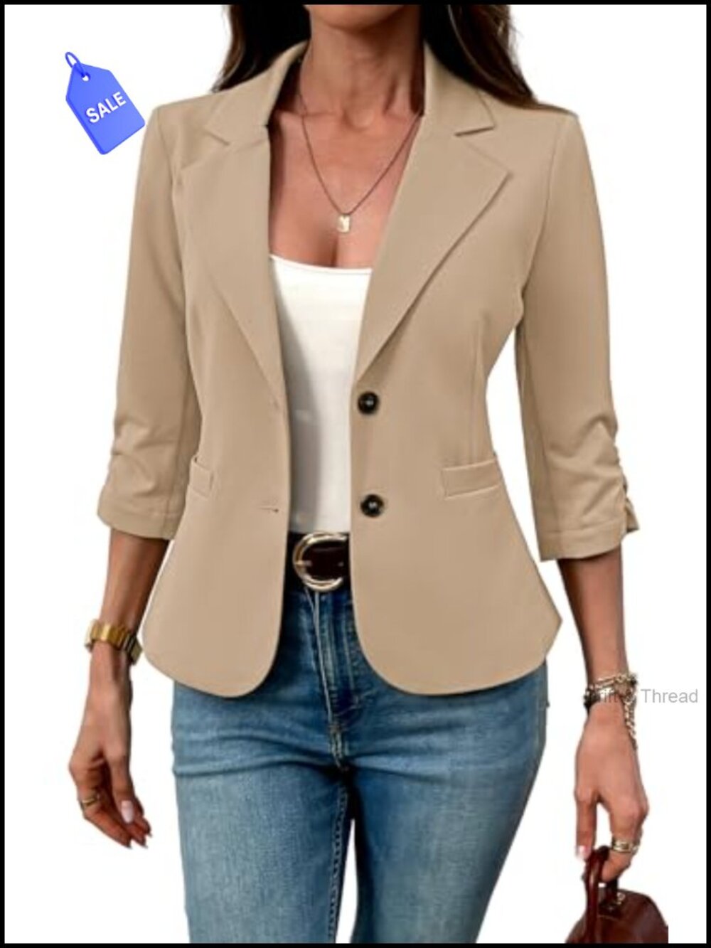 Women's 3/4 Sleeve Knit Blazer Business Casual Pockets